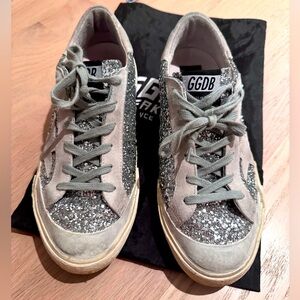 Golden Goose Superstar Distressed Glitter Sneakers, size 9